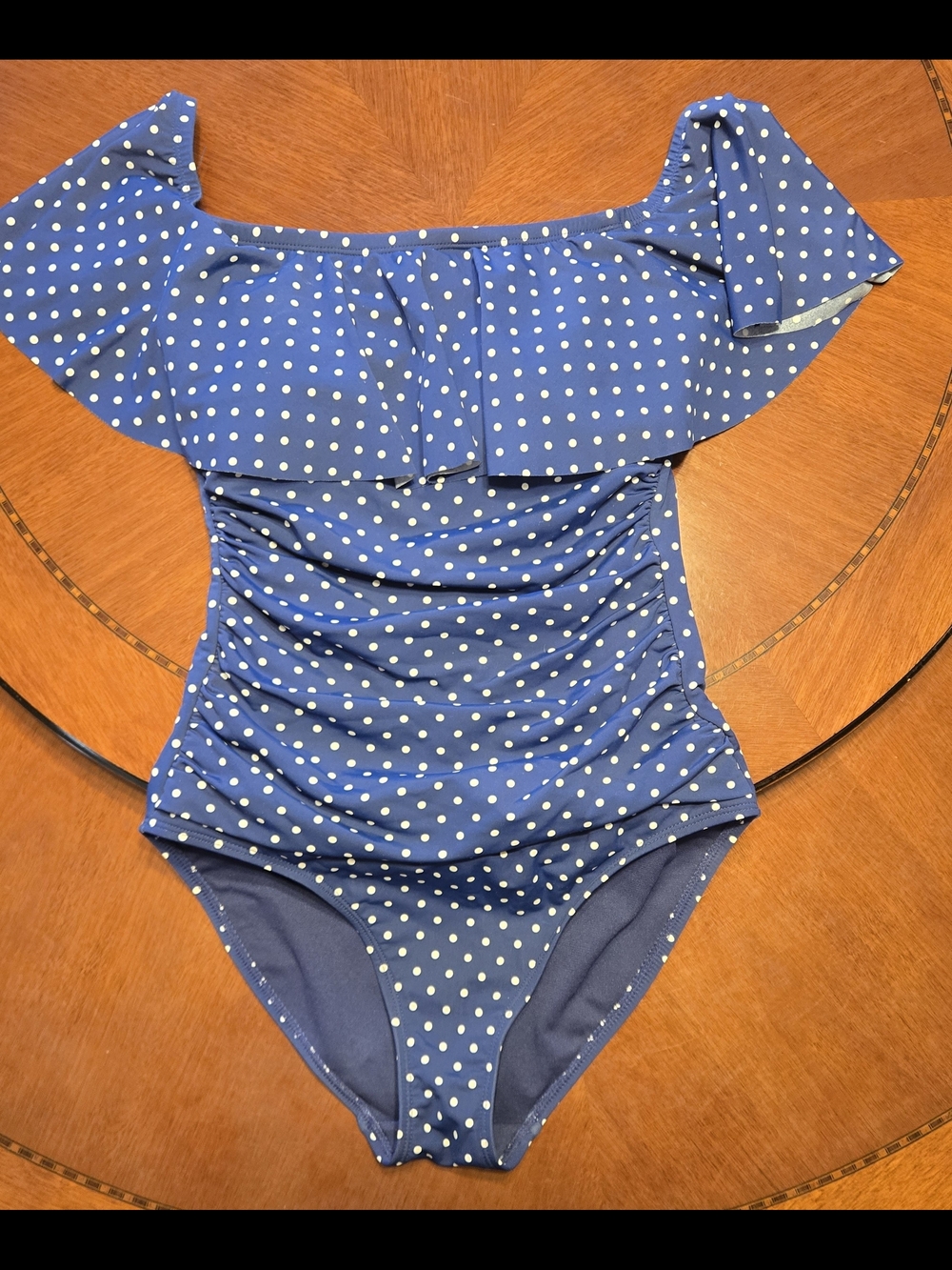 Lauren Ralph Lauren Blue and White Polka Dot One-Piece Swimsuit